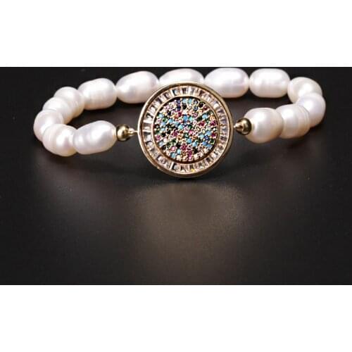 5pcs Couples Unisex Bracelet Boho Letter Natural Freshwater Pearl Beaded Plastic Elastic Rope CZ Connector Charm Bangle Gift2020