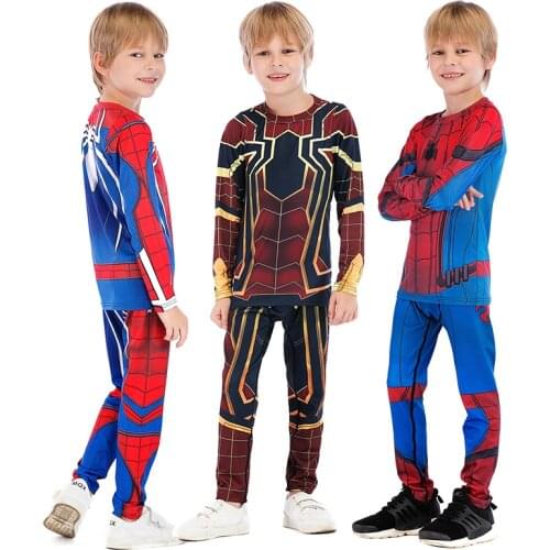 2021 Childrens Spider Set Childrens Pajamas Boys and Girls Superhero Cartoon Long Sleeve Pajamas Pajamas 6-XL Parent-child