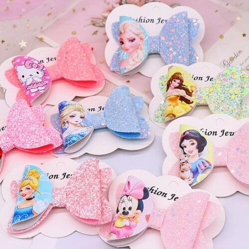Disney Princess Hairpin Bow Headdress Children Girls Hairpin Frozen Elsa And Memerid Hair Clip Hair Accessories Birthday Gift