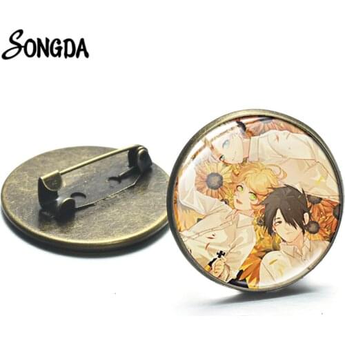 Emma Norman Ray Anime Figures Glass Round Brooch The Promised Neverland Collection Brooch Pin Badges for Bag Clothes Decoration