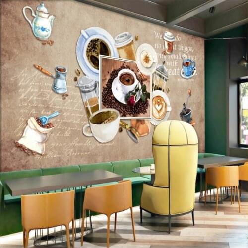 European and American Retro Hand Drawn Coffee Shop Industrial Decor Background Mural Wallpaper 3D Cafe Snack Bar Wall Paper 3D