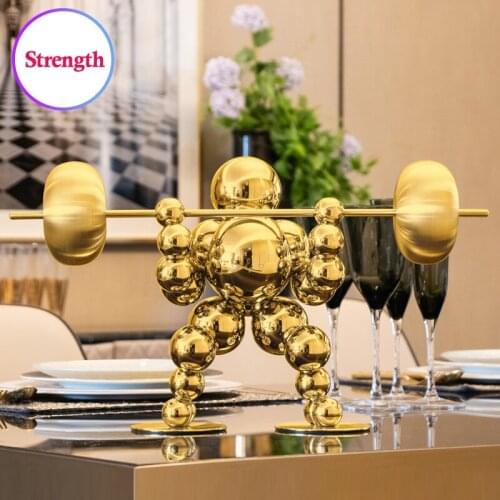 304 Stainless Steel Weightlifting Figurines Home Decoration Art Sports Man Sculpture Office Desk Power Strength Man Crafts