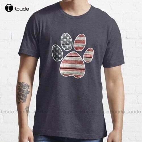 New Dog Paw Print American Flag T-Shirt Cotton Tee Shirt Unisex dog tshirt