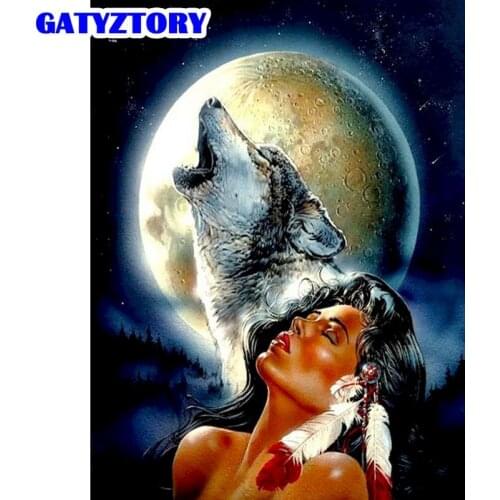 GATYZTORY 5D Diamond Painting Sexy Woman And Wolf Square/Round Embroidery Cross Stitch Kit Painting Mosaic DIY Home Decoration G