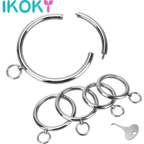 IKOKY Handcuff Wrist Ankle Cuff Neck Collar Erotic Stainless Steel Slave Role Play Sex Toys For Women Men Restraint Bondage