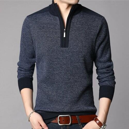 Cashmere Sweater Men Clothes Thick Warm Wool Pullover Spring Autumn Winter Men Casual Zipper Turtleneck Pull Homme MZM063