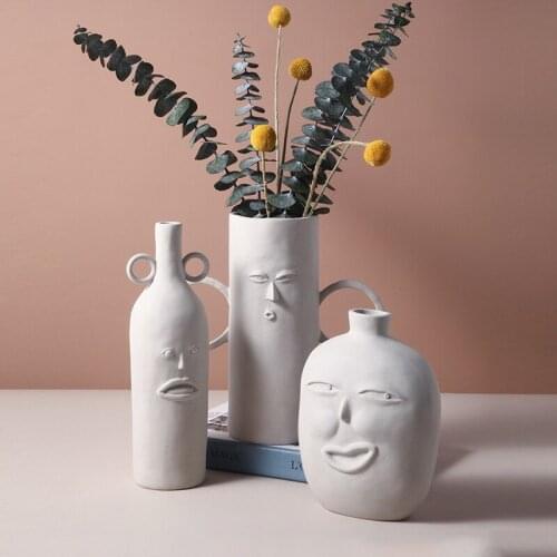 Nordic Abstract Face Ceramic Vase Art Ornament Plain Embryo Flower Arrangement Living Room Tv Cabinet Porch Home Decoration
