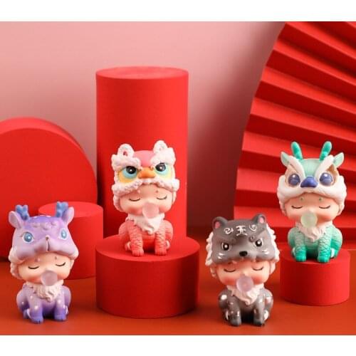 China Folk Custom Dragon Lion Tiger Kirin Blind mystery Box Chinese Auspicious Animals Fairy Tale Chibi Anime Figure Action Toys