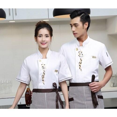 Short Sleeve Spliced Chef Cooking Workwear High Quality 2018 Catering Restaurant Coffee Shop Waiter Uniforms Casual Tops Aprons