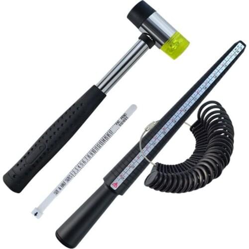 4PCS/set Jewelry Measuring Tool Set Rubber Hammer Plastic Finger Gauge Tape Black Ring Measuring Rod US Standard