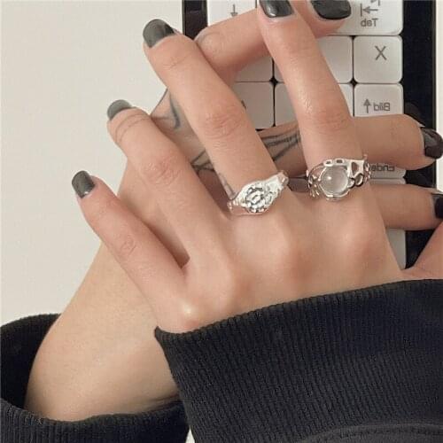 Korean Style Modern Urban Silver Color Irregular Women' Ring Adjustable Open Finger Rings Fashion Jewelry Accessories