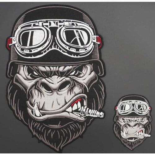 Smoking Orangutan Embroidery Biker Patch with Iron on Backing Sewing Clothes Badge High Quality for Jacket T-shirt
