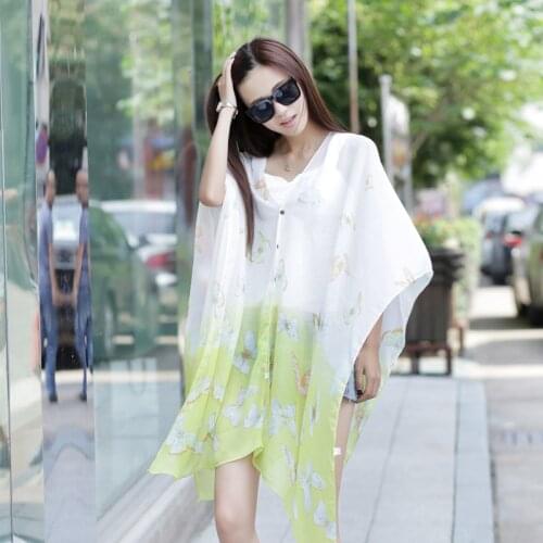 Summer Sun Protection Shawl Scarves for Women Butterfly Poncho Driving Shawl Beach Bikini Cover Shawl Chiffon Floral Fashion