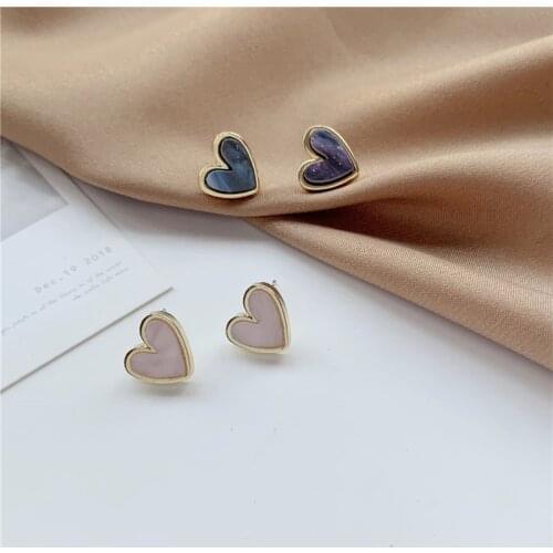 Sweet Acrylic Heart Stud Earrings Delicate Gold Color Mini Ear Studs Trendy Ear Nails For Women Girls Jewelry Gift