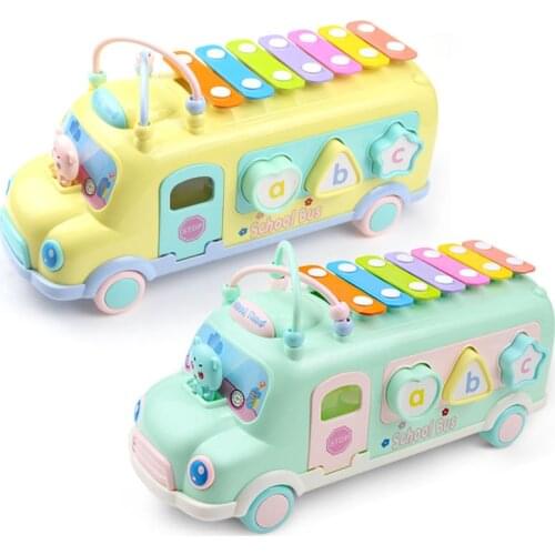 Multifunction Early Educational Cognition Car Toys Baby Learning Music Bus Plastic Blocks Diy Toys for Children Baby Music