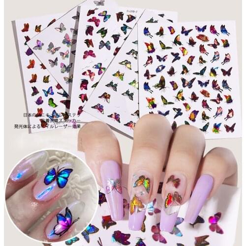 Laser Symphony Butterfly Nail Art Stickers Adhesive Waterproof Fibgernail Decals DIY Nail Tool Accessories
