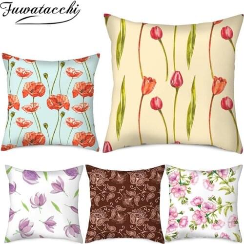 Fuwatacchi Floral Printed Cushion Cover Plant Flowers Leaves Photo Pillow Cover for Home Sofa Decorative Square Throw Pillowcase