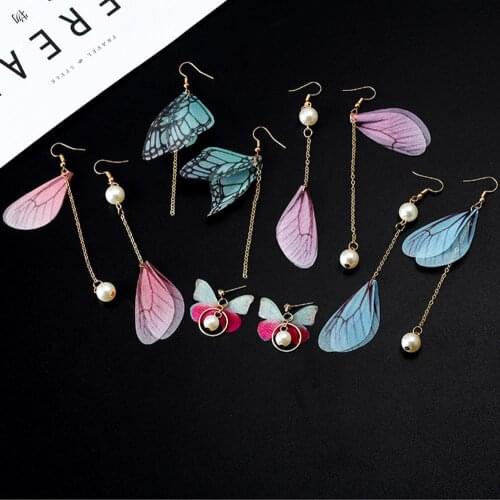 New Arrival Fashion Tulle Butterfly Wing Earrings DIY Handmade Earrings For Women Girls Party Jewelry Gift