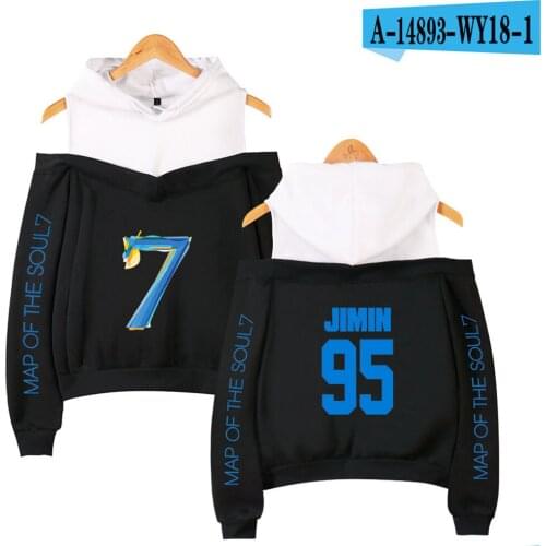 New JIMIN JIN RM V J-hope Jung Kook Kpop Hoodies Women Fashion Off-shoulder Sweatshirts Print Map of soul 7 Casual Hoody Clohtes