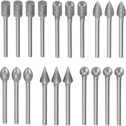 OOTDTY 20Pcs 3mm Shank Diamond Burr Bit Cut Engraving Carving Rotary Drill Bits New