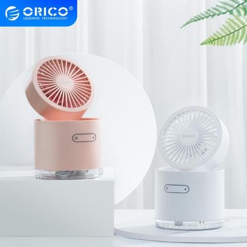 ORICO Portable USB Fan Cooler Adjustable LED Desk Fan 3 Speed Rechargeable with 300ml Air humidifier for Office Home Car