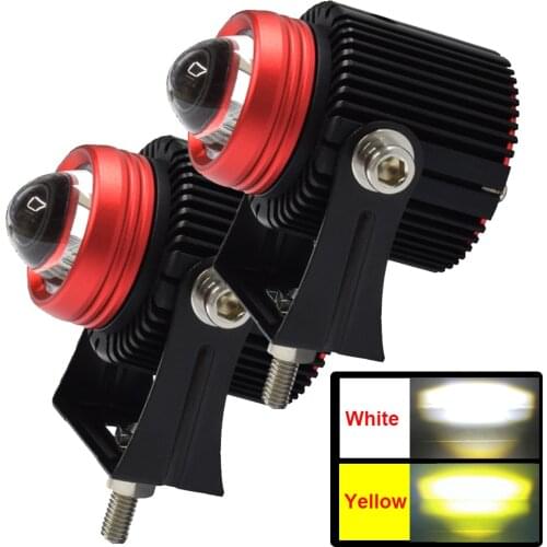 20W Motorcycle Front LED Headlight White and Yellow Dual Color Hi/Lo Beam Car Fog Lamp Spotlights Mini Lens DC 12V 24V
