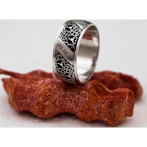 Personalized Ivy Motif Dimming Unisex Silver Wedding Ring