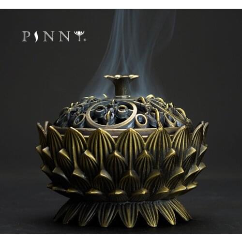 PINNY Large Lotus Metal Tibetan Incense Burner Nepalese Cone Censer Room Decoration Meditation Zen Incense Base Sandalwood
