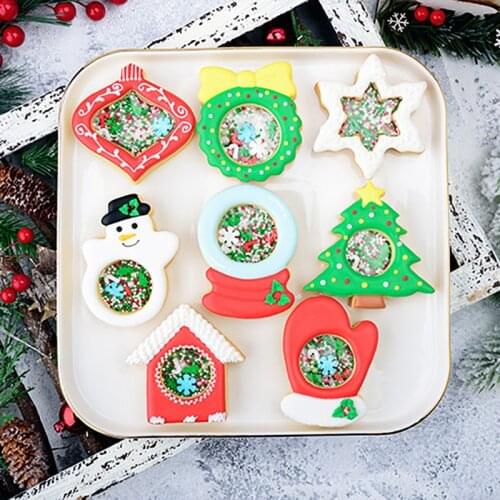 Christmas Shaking Cookie Cutter Plastic Biscuit Mould Snowflake Crystal Ball Fondant Cake Decorating Tool Fondant SugarcraftMold