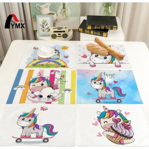 FYMX Unicorn Placemat Noble and Pure Rainbow Color Tail Placemats Birthday Party Desktop Anti-scalding