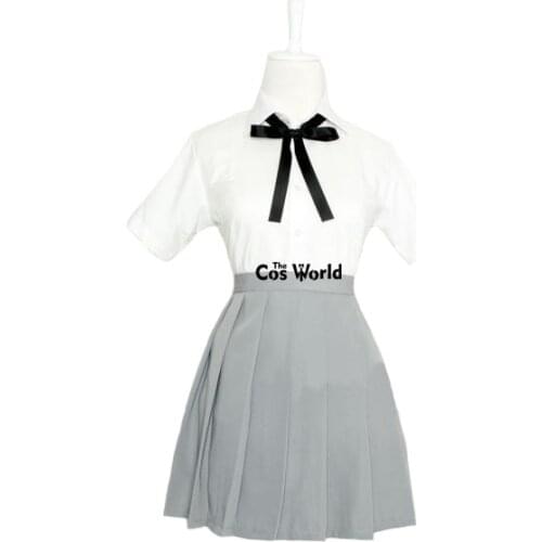 Preppy Style Student Class Japan JK High School Uniform Summer Short Sleeve Tops White Shirt Gray Pleated Skirt