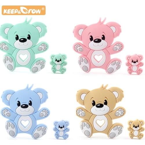 Keep&Grow Silicone Animal Bear Beads and Teether Combination BPA Free Teething Pacifier Chain Parts Mordedor Bebe Newborn Oral