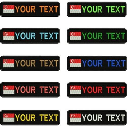 Singapore Flag 10X2.5cm Embroidery Custom Name Text Patch Stripes badge Iron On Or Velcro Backing Patches For Clothes Backpack