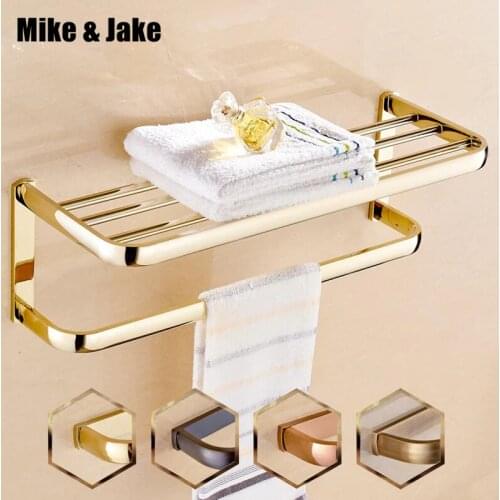 Bathroom gold towel shelf European Copper Towel Rack Golden Towel Rack Bathroom Hanger Antique Sanitary Ware Hardware Hanger
