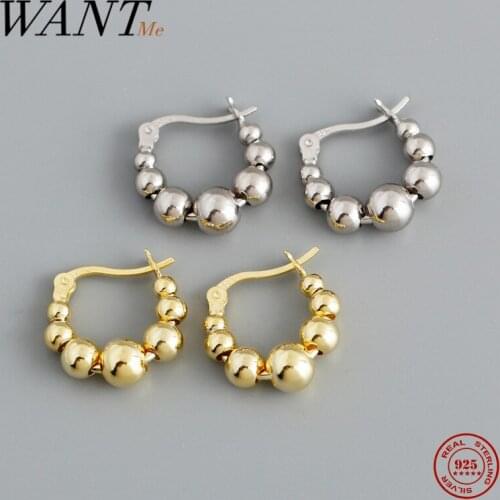 WANTME 925 Sterling Silver Bohemia Pirecing Beads Circle Hip Hop Stud Earrings for Women Boucle Oreille Femme Birthday Jewelry