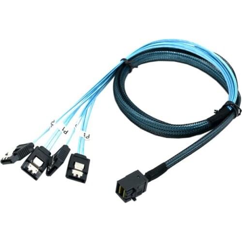 Xiwai 1m Internal Mini SAS SFF-8643 Host to 4 SATA 7pin Hard Disk Fanout 6Gbps Data Server Raid Cable