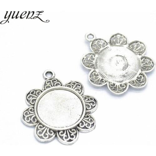 YuenZ 3pcs 2 Colors Necklace Pendant Setting Cabochon Base Tray Bezel Blank Fit 20*20mm Round flower Cabochon Jewelry Making C10
