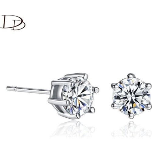 DODO Basic Style Six Claws Stud Earrings For Women 6mm AAA Cubic Zirconia Brincos Kpop Fashion Jewelry Copper & Silver Color E05