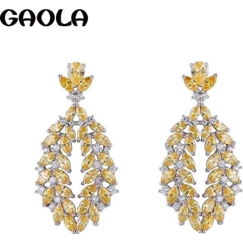 GAOLA 2017 Women Jewelry White Micro Pave Setting Dangle Earring Cubic Zirconia Crystal Earrings GLE7155Y