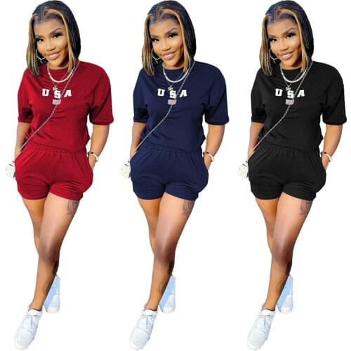 Womens Fashion Summer Short-sleeve Alphabet Sports Suit