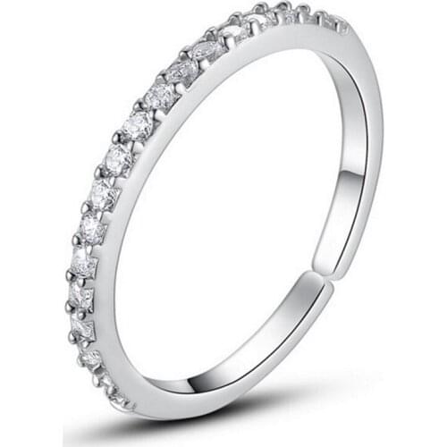 Womens Classic Simple Inlaid Single Row AAA Zircon Open Style Thin Ring Adjustable Fashion Jewelry R0003