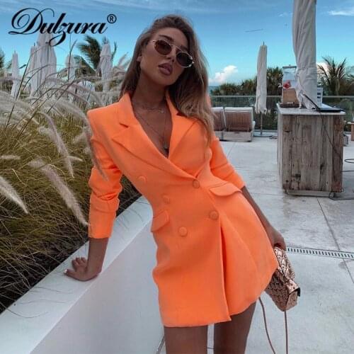 Dulzura blazer dress long coat outwear pocket office OL streetwear clothes 2019 autumn winter jacket oversized plus size button