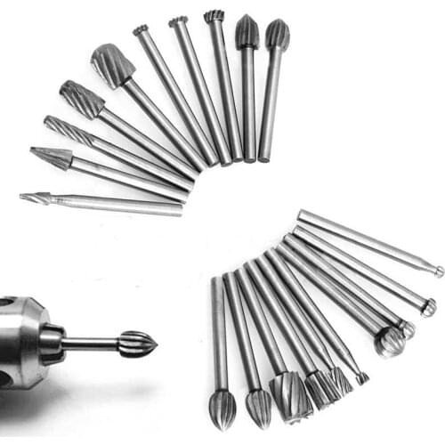 1set 20pcs New HSS Rotary Files Burrs Set Milling Cutter Woodworking Engraving Tool