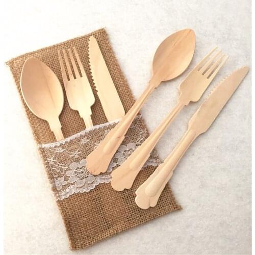 10pcs/set Wooden Disposable Tableware Spoon Knives Forks Birthday Wedding Party Baby Shower Chrietmas Party Decor Supplies