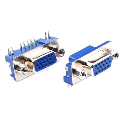10PCS/LOT DB15 DR15 VGA Adapter Socket 3Rows Blue Parallel Port 15 Pin D Sub 15 Way PCB 90 Degree Female Connector