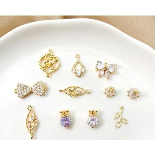 18K gold-covered jewelry material diy micro-inlaid zircon elegant earrings necklace accessories bow