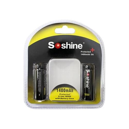 2PCS Soshine Brand 18500 Li-ion Protected Battery 1400mAh 3.7V Recarregavel Lithium li-ion Batteies