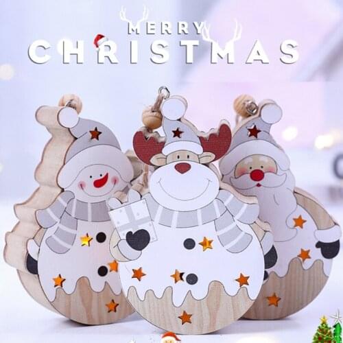3pcs/set Festival LED Light Wood Snowman Elk Santa Christmas Tree Decorations for Home Hanging Ornaments