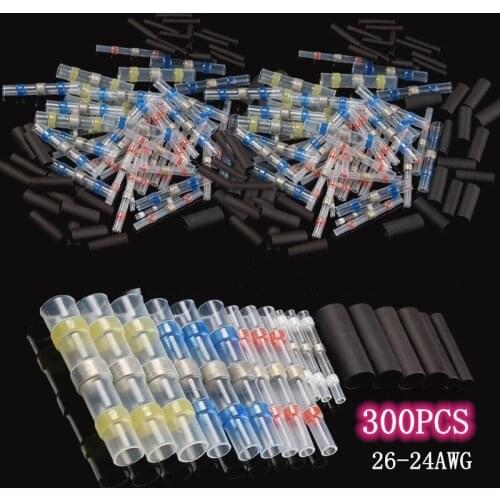 300/100pcs Heat Shrink Wire Connectors Solder Sleeves Waterproof Fast Butt Terminals Electrical Heat Shrink Tube Splice Terminal