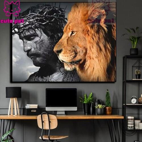 Jesus Lion of Judah Abstract Diamond Painting Mosaic Full Square Round Diamond DIY 5D Embroidery Lion Head Animals Art decor
